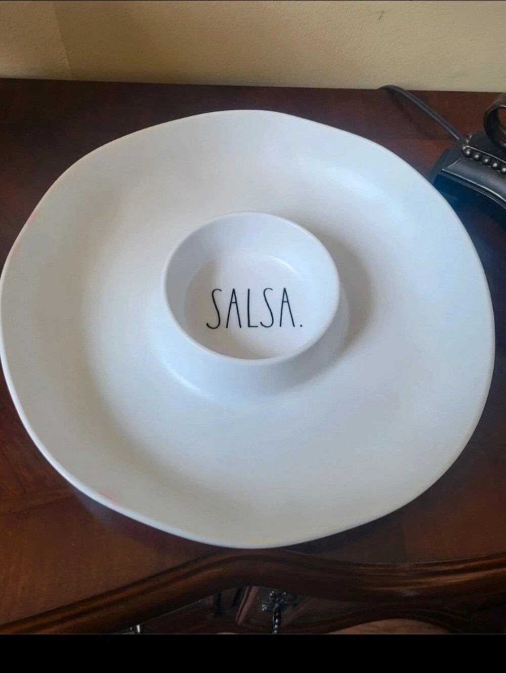 Rae Dunn White SALSA Chip & Dip Platter